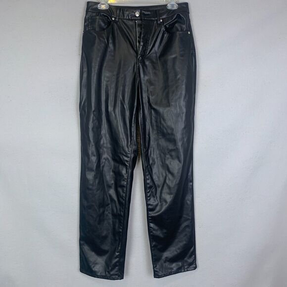 Divided H&M Faux Leather Pants Women’s Size 6 Black Straight Leg Vegan Trousers - Picture 1 of 8